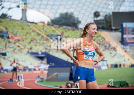 Femke Bol participating in the 400 meters hurdles of the European Athletics Championships in Munich 2022. Stock Photo