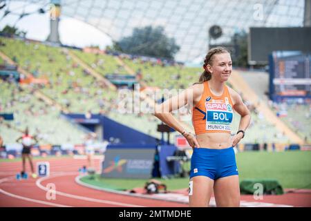 Femke Bol participating in the 400 meters hurdles of the European Athletics Championships in Munich 2022. Stock Photo