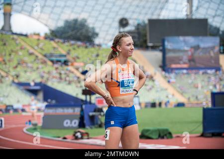 Femke Bol participating in the 400 meters hurdles of the European Athletics Championships in Munich 2022. Stock Photo