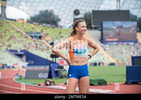 Femke Bol participating in the 400 meters hurdles of the European Athletics Championships in Munich 2022. Stock Photo