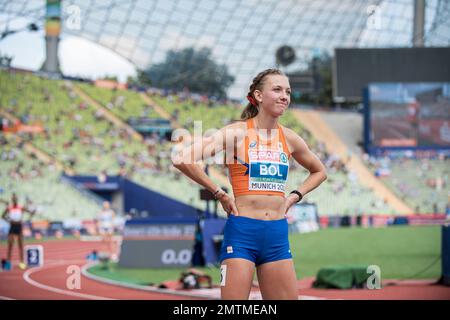 Femke Bol participating in the 400 meters hurdles of the European Athletics Championships in Munich 2022. Stock Photo