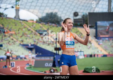 Femke Bol participating in the 400 meters hurdles of the European Athletics Championships in Munich 2022. Stock Photo