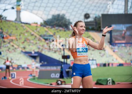 Femke Bol participating in the 400 meters hurdles of the European Athletics Championships in Munich 2022. Stock Photo