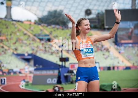 Femke Bol participating in the 400 meters hurdles of the European Athletics Championships in Munich 2022. Stock Photo