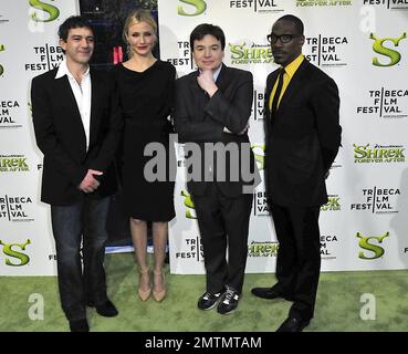 The cast of Shrek, Mike Myers, Cameron Diaz, Antonio Banderas and Eddie Murphy arrive at the opening night premiere of Shrek Forever After at the 2010 Tribeca Film Festival. New York, NY. 4/21/10. Stock Photo