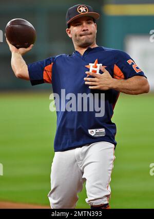 Houston Astros second baseman Jose Altuve smiles while waiting to take  batting practice before a baseball game against the Texas Rangers,  Wednesday, July 26, 2023, in Houston. (AP Photo/Kevin M. Cox Stock