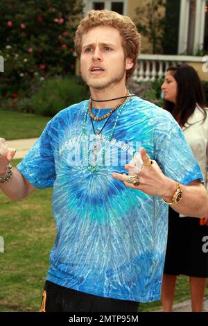 Spencer Pratt shows off his healing crystals before shooting a scene for 'The Hills.' Los Angeles, CA. 2/19/10. Stock Photo