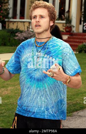 Spencer Pratt shows off his healing crystals before shooting a scene for 'The Hills.' Los Angeles, CA. 2/19/10. Stock Photo