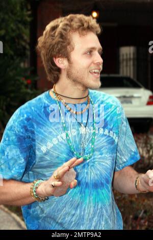 Spencer Pratt shows off his healing crystals before shooting a scene for 'The Hills.' Los Angeles, CA. 2/19/10.   . Stock Photo