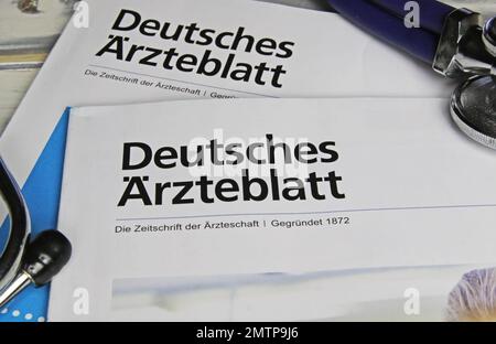 Viersen, Germany - 31. January 2023: Closeup of german doctors medical journal Deutsches Ärzteblatt Stock Photo