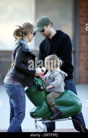 'Spiderman' actor Tobey Maguire spends Valentines Day with wife Jennifer Meyer and daughter Ruby Sweetheart at a Beverly HIlls playground.  Maguire and Meyer are expecting their second child together in the spring of 2009.  Los Angeles, CA. 2/14/09. Stock Photo