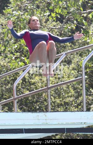 Nicole Eggert practices her dives for Splash. Los Angeles, CA. 27th ...