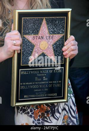 Comic book writer, actor, producer, television personality and former president and chairman of Marvel Comics Stan Lee receives his star on the Hollywood Walk of Fame during a ceremony in Hollywood, CA. 1/4/11. Stock Photo