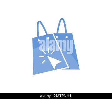 Click and collect order online, e-commerce business concept logo design. Online shopping promotion sale on mobile, e-commerce and digital marketing. Stock Vector
