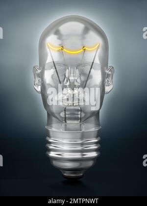 Illustration of human head with lightbulb and brain anatomy and world ...