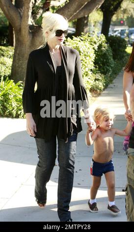 Singer and songwriter Gwen Stefani looks amazing less than one month after giving birth to her second child, a son named Zuma.  Stefani was leaving a Beverly Hills park after a play date with husband Gavin Rossdale and her first born son Kingston.  Los Angeles, CA 9/19/08 Stock Photo