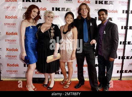 Felicia Day, Robin Thorsen, Amy Okuda, Vincent Caso, and Sandeep Parikh, the cast of 'The Guild', at the 2nd Annual Streamy Awards at the Orpheum Theatre in downtown Los Angeles, CA. 4/11/10. Stock Photo