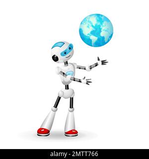 Cute Robot holding Earth Globe in its hands  Stock Vector