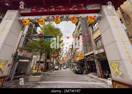 Taipei, JAN 1 2023 - Slow motion shot of the arch of Bangka Qingshan Temple Stock Photo