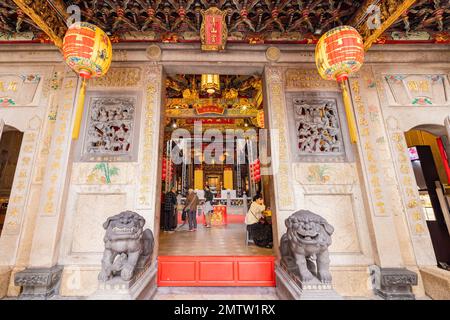 Taipei, JAN 1 2023 - Slow motion shot of the entrance of Bangka Qingshan Temple Stock Photo