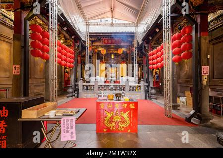 Taipei, JAN 1 2023 - Slow motion shot of the entrance of Bangka Qingshan Temple Stock Photo