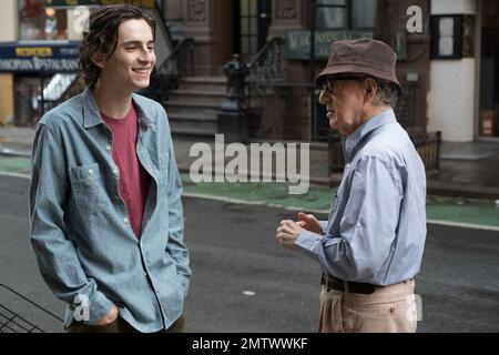 A Rainy Day in New York Year : 2019 USA Director : Woody Allen Timothee Chalamet, Woody Allen Shooting picture Stock Photo