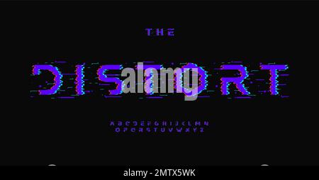 Glitch effect alphabet, digital distorted letters, display error font for futuristic logo, cinematic style headline, loss connect graphic effect Stock Vector
