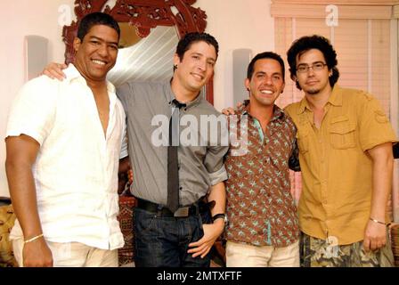 Grammy-nominated Cuban music group Tiempo Libre attends a press event at the Cardozo Hotel. For the first time in its history, Cafe Bustelo coffee is changing its can design and will feature the Miami-based group on one million cans of coffee and will offer a free download from the band's new CD 'Bach in Havana.' The can is scheduled to be available in stores across the US in late April and early May. Miami Beach, FL. 4/28/09. Stock Photo