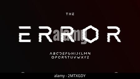 Display error alphabet, digital distorted sans serif letters, glitch font for techno logo, cinematic headline, loss connect graphic effect typography Stock Vector