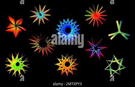 Collection of stars glitter snowflakes icons vibrant abstract background pattern website template vector illustration Stock Vector