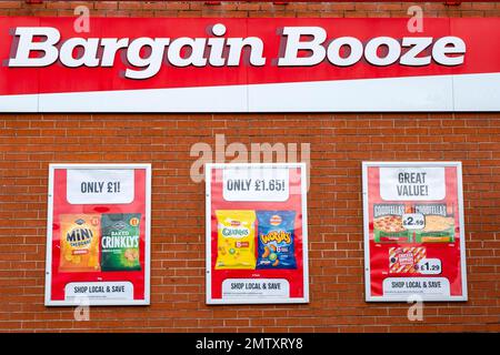 Bargain Booze shop sign Stock Photo