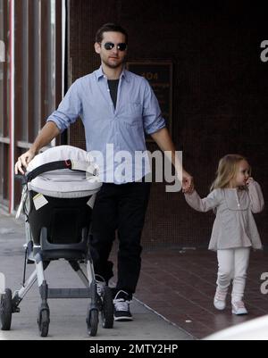 Actor Tobey Maguire with his family after having breakfast Beverly