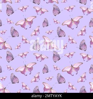 seamless pattern violet butterfly with detailed wings isolated on white ...