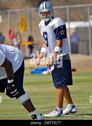 Jessica Simpson's Beau Tony Romo practices at the Dallas Cowboys training  camp. While on the field, the team pass shots, run drills and mascot Rowdy  gets into the mix with some on-field