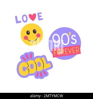 Pop Art Stickers. Collections Of Cute Emoji Smile Badges. Set Of Cool Trendy Patches. Stock Vector