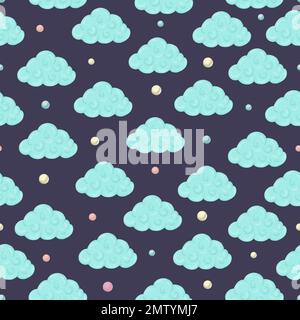 Vector seamless pattern with clouds and colored circles. Magical unicorn themed repeat background. Good for children textile, clothes, stationery, bab Stock Vector