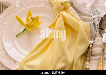 Elegant table setting with floral decor.Beautiful table setting with floral decor Stock Photo