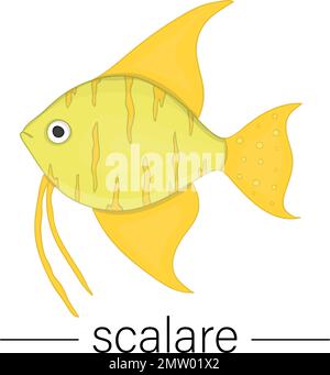 Vector colored illustration of aquarium fish. Cute picture of scalare for pet shops or children illustration Stock Vector