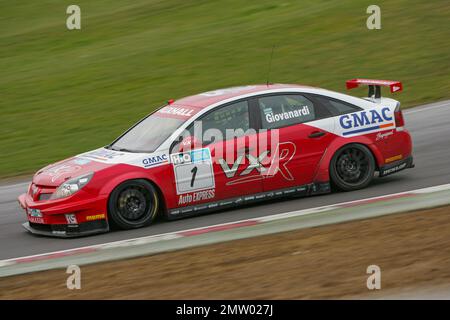 Fabrizio Giovanardi racing in the Vauxhall Vectra for VX Racing  at Brands Hatch racing circuit in Kent England during the 2008 British Touring car championship. Stock Photo