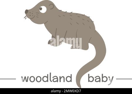 Vector hand drawn flat baby otter. Funny woodland animal icon. Cute forest animalistic illustration for children’s design, print, stationery Stock Vector