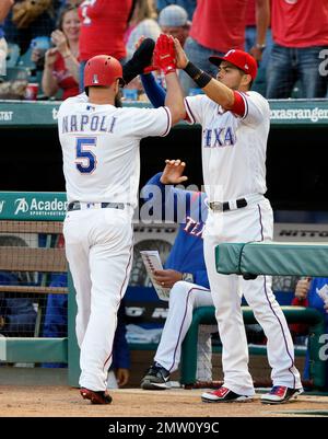 This is a 2017 photo of Mike Napoli of the Texas Rangers baseball team.  This image reflects the Rangers active roster as of Wednesday, Feb. 22,  2017, when this image was taken. (