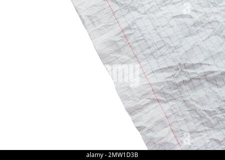 Crumpled sheet of paper in a cage for writing with an empty place for an inscription or logo. Crumpled paper Stock Photo