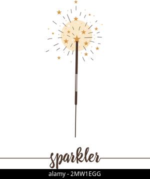 Vector sparkler isolated on white background. Cute funny illustration of new year symbol. Christmas flat style traditional picture for decorations or Stock Vector