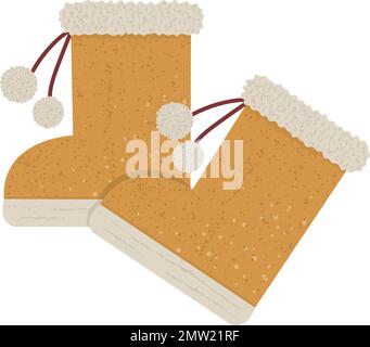 Winter clothes illustration. Pair of vector ugg boots for cold weather isolated on white background. Flat picture of clothing items for feet. Stock Vector