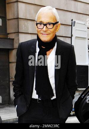 British-born Israeli hairdresser and businessman Vidal Sassoon arrives at  BBC Radio studios with his wife Ronnie to promote a new documentary about  his work and life Vidal Sassoon: The Movie. London