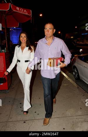 Retired footballer Vinnie Jones along with his wife Tanya Terry were spotted outside of BOA Steakhouse in West Hollywood where they had dined. Los Angeles, CA. 30th August 2012. Stock Photo