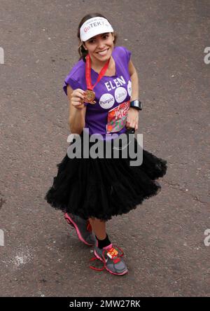 Elen Rives at the finish line following the 2011 Virgin London Marathon. London, UK. 04/17/11. Stock Photo