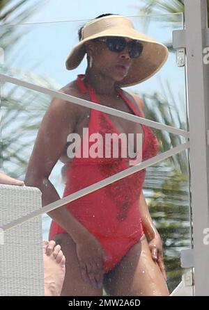 EXCLUSIVE Vivica Fox is spotted wearing a hot red bathing suit