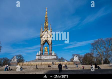 The Albert Memorial in Kensington Gardens, a memorial commissioned by Queen Victoria in memory of her husband Prince Albert, London, England, UK Stock Photo