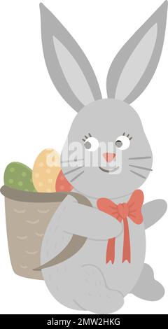 Bunny Carrying Easter Egg Isolated Coloring Page Stock Vector Image ...